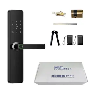 Smart Door Lock, Digital Keyless Entry, WiFi-Enabled, Black, Front Handle Design