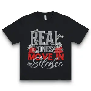 [100% Cotton] [Everyday Comfort] Real Ones Move In Silence Graphic T-Shirt - Unisex Black Cotton Tee With Bold Money Print, Casual Round Neck, Funny & Motivational Design For Men And Women, Motivational Clothing |     Bold Print Shir T-Shirt For Men And W