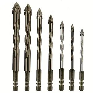 7Counts Edged Serrated Eccentric Drill Bit High-Strength Eccentric Twist Drill Bit Set (3/4/5/6/8/10/12mm), Suitable for Concrete,Glass,Brick,Cement,Tile,Wood, Metal