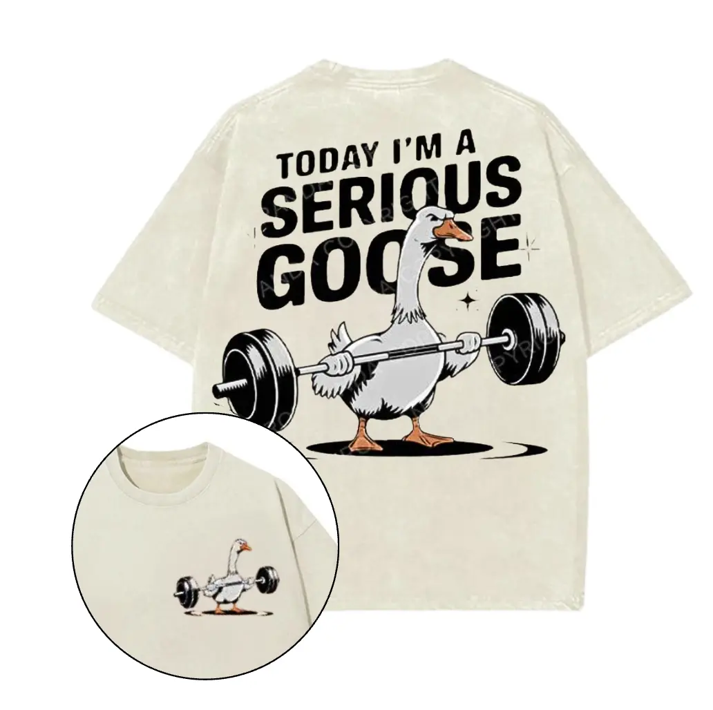 Today I'm a Serious Goose Printed Gym T-Shirt, Gym Shirt, Graphic Gym Shirt, Vintage Washed Tee Conton, Gym Shirt Women, For Men, Ful Size
