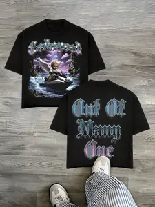 Y2K Streetwear Oversized Graphic Fitted T-Shirt for Men & Women - Heavyweight  Tee Featuring Gothic "Godspeed" Angel Jet Ski Print - Aesthetic Harajuku Top for Summer Street Style 2026