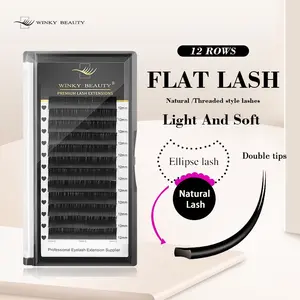winky beauty 12 Rows Flat Ellipse Eyelash,Split Tips Matte Black Color Super Soft Gentle Natural Eyelash Extension,0.15/0.20 Thickness Flat Shape Lashes,C/CC/D Curl Ellipse Flat False Eyelash Professionals Makeup Tools, Lightweight Lash Extensions