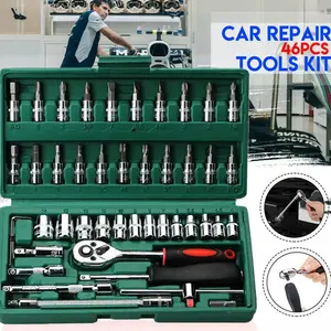 46pcs Spanner Socket Ratchet Wrench Set 1/4" Drive Mechanic Tool