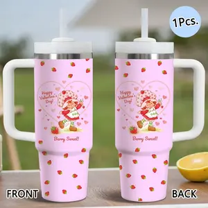 Cute Retro Strawberry Girl Vacuum Flasks 40oz Stainless Steel Vacuum Insulated Tumbler with Handle & Straw | Leak-Resistant Travel Mug | Long-Lasting Cold Drinks | Iced Coffee & Water Cup for Office, Gym & Travel