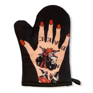 Womens Tattoo Hand Oven Mitt Graphic Novelty Ink Baking Glove Funny Graphic Kitchenware Bakeware Funny Food  Novelty Cookware Black