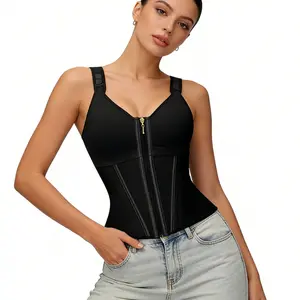 Waist trainer Shapewear Adjustable Shoulder Strap Fajas Colombianas Tummy Control Full-Figure Wear Compression Shorts Double Layer with Spiral Bones corset Body Zipper Womens Fit Essential corset girdle Womenswear Gym tank Tops summer outfits