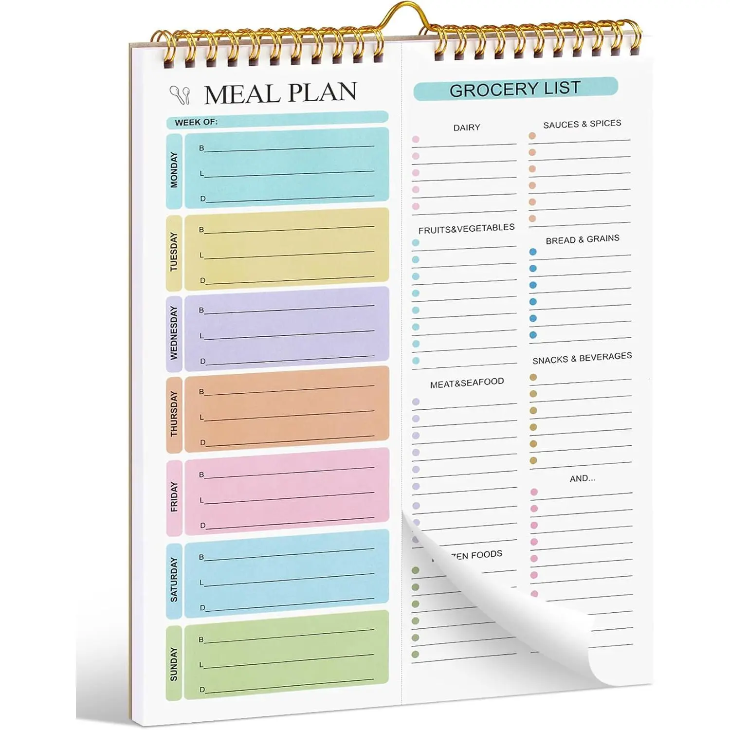 Weekly Meal Planner Notebook 8.5x11", 50 Sheets Weekly Meal Planner , Double Helix Meal Planner and Grocery List, Wall-Mountable Menu Planner for Fridge Notepad for Daily & Plan