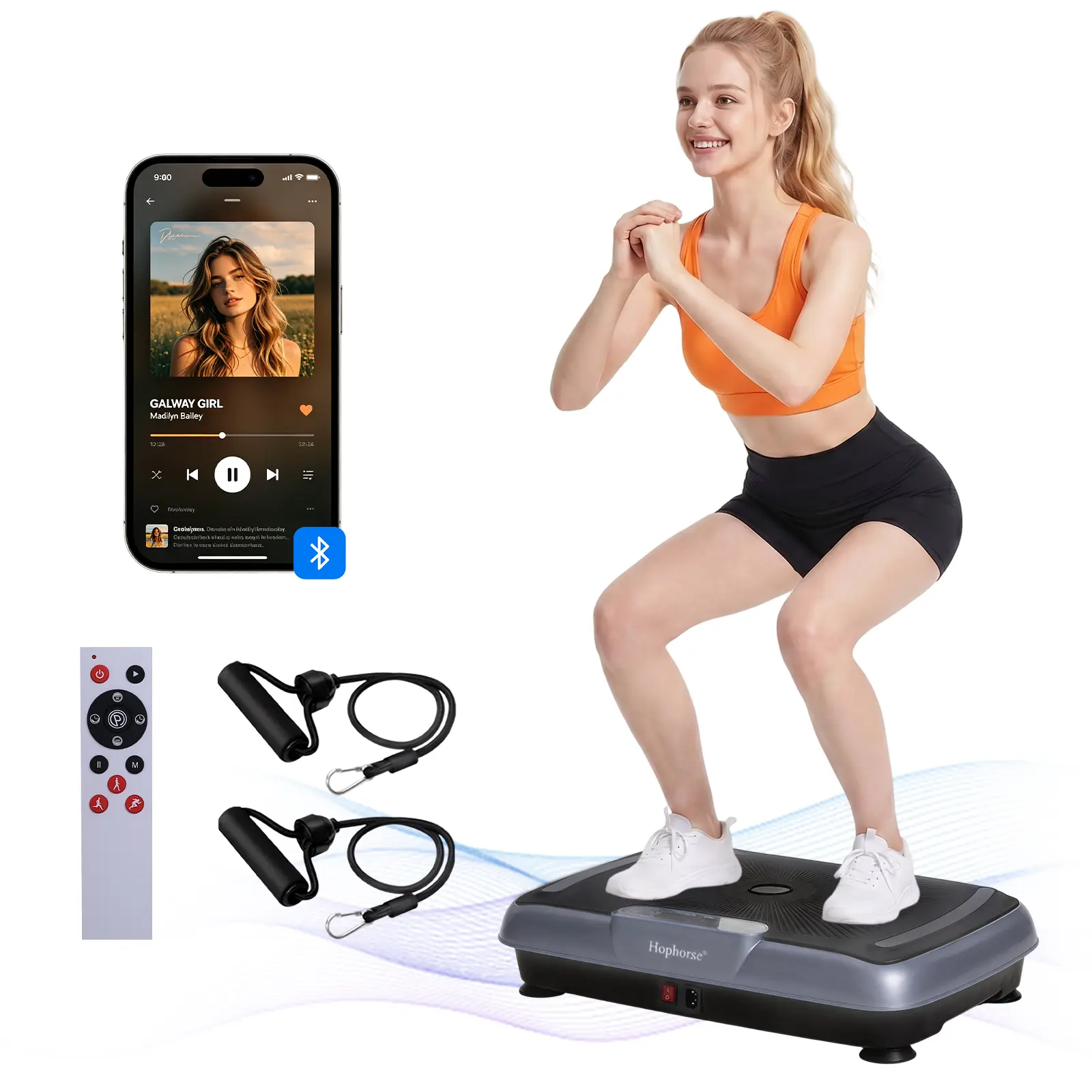 HopHorse Vibration Plate Exercise Machine With Bluetooth Curved 400 lb For Men, Home Gym Kit,Equipment 99 Speeds Auto Modes Summervibes