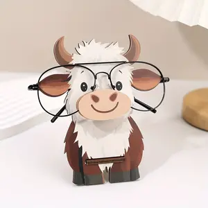 Wooden highland bull eye glasses frame&fashionable glasses display frame - cute animal design, durable wooden structure, home and office desk decoration, fun home decor, creative decoration, novel gifts, Collectible Room Decor, Home Decor Ornament