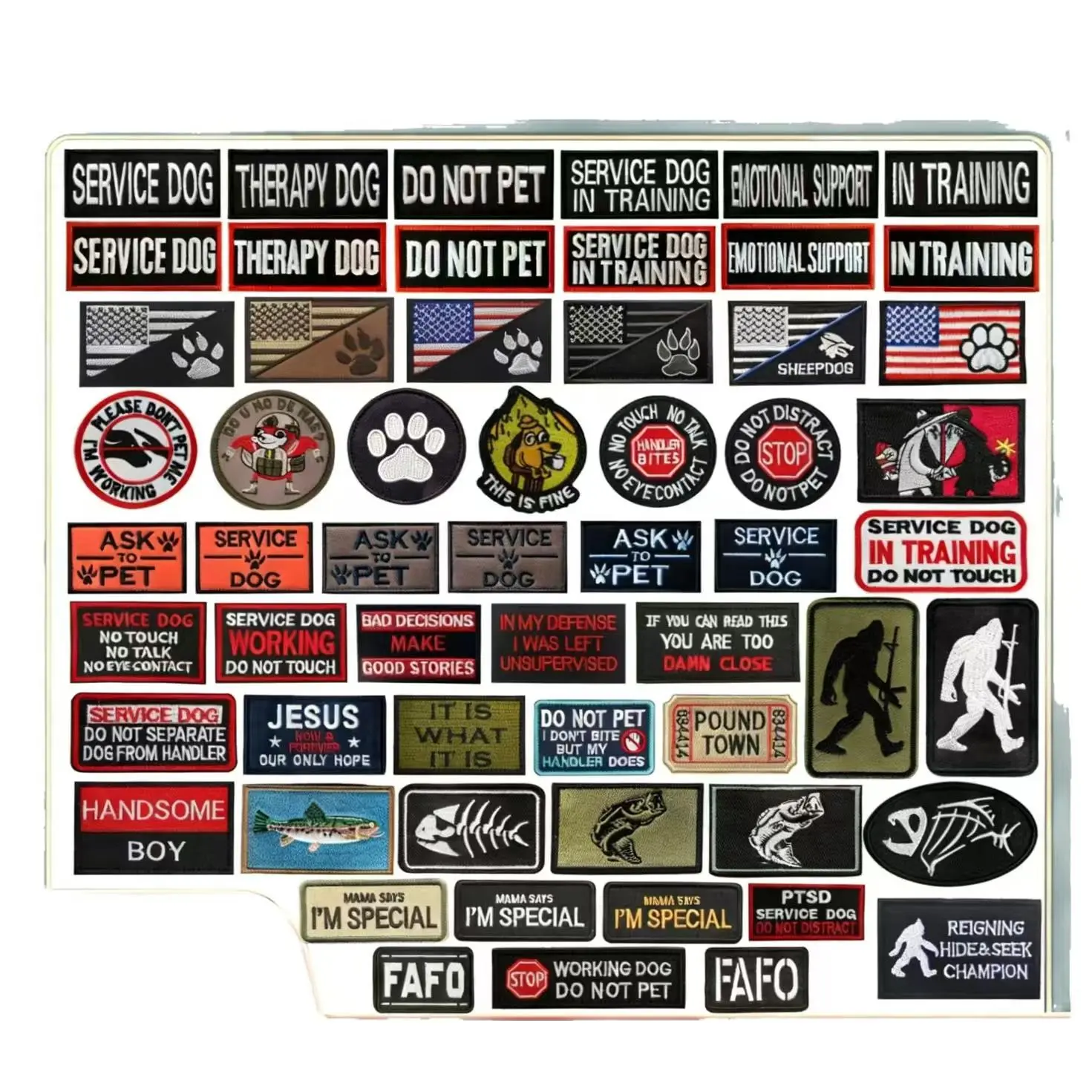 Premium Quality 20-Pack Unique Styles Service Dog Tactical Morale Fabric Patches - 100% Flag Design, Fully Embroidered, Durable Military-Grade Hook-Backing, Attach Easily, No Duplicates, Random Mixes for Dog Harnesses, Leash & Backpack