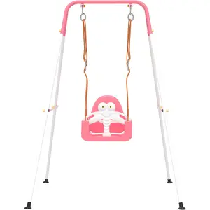 3-in-1 Toddler Swing Set, Baby Swing with Safety Belt, Indoor/Outdoor, Easy to Assemble Kids Swing Seat with Sturdy Metal Stand for Playground, Backyard and Nursery, Pink White