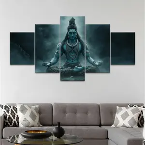 5 Counts Unframed Canvas Poster, Lord Shiva Meditation Poster, Exquisite Poster, Perfect Living Room Decoration, Modern Art, Fashion Family Poster, Wall Art Decoration, Odorless, Waterproof, Artwork, Modern Home Decor, Modern Art Design