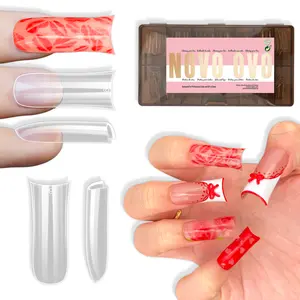 NOVO OVO Long Duck Nail Tips Full Cover Gel X Sculpted (not Natural) Soft Gel Duck Nails Tips with Moon Curve for Deep C-Curve Beds, Extra Thick Flare Tips, Transparent Clear, 15 Sizes 240 Pcs