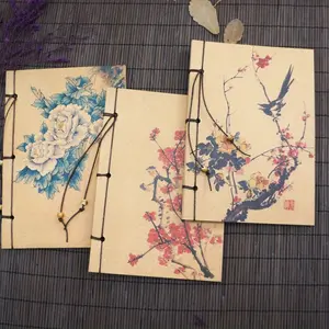Chinese Painting Series Notebook, Ink Peony Ancient Style Handmade Journal, Blank Traditional Notebooks for School Season Gifts, Travel Diary Notebook