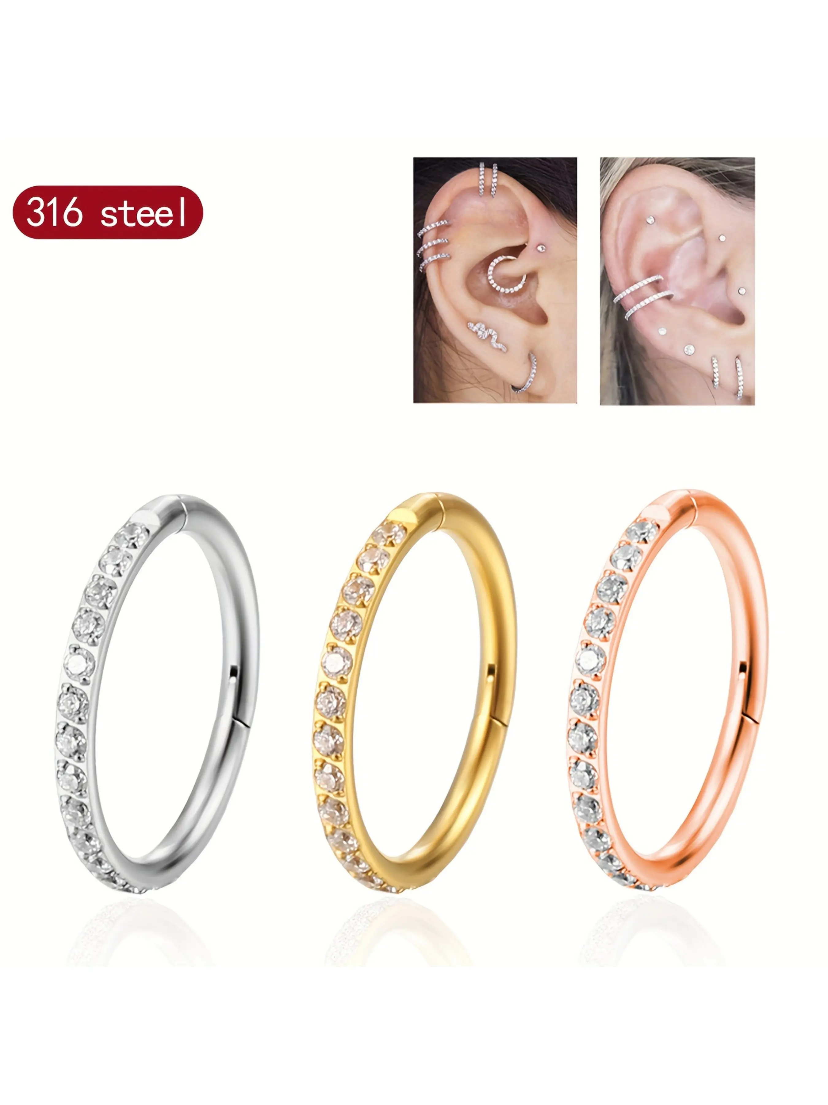 An Elegant Set of Seamless Open Hoop Earrings Made of 316 Stainless Steel And Synthetic Zirconia, Featuring a Minimalist Design Suitable for All Seasons, Parties, And Everyday Wear.