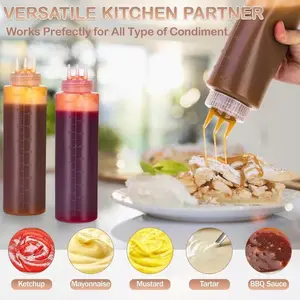 3Pcs 22oz (650ml) 3-Hole Plastic Squeeze Bottles, Condiment Squirt Bottles for Sauce, Ketchup, Mustard & Mayo