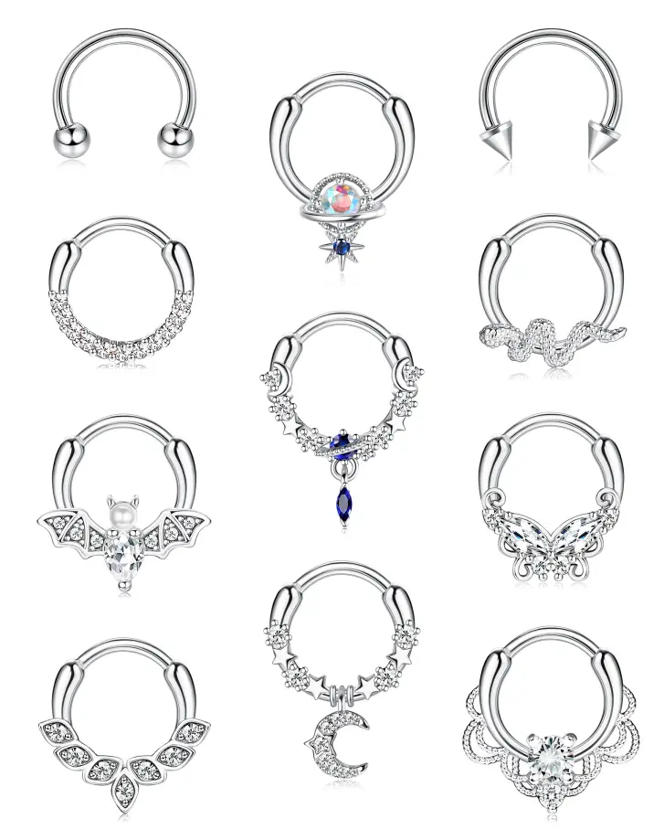 FASACCO 16G Cute Snake Butterfly Septum Ring Septum Piercing Jewelry for Multiple Piercings Hypoallergenic Septum Rings for Daith Earrings Summervibes