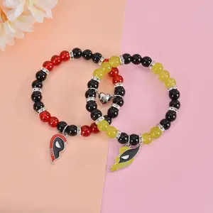 Deadpool 3 movie style natural stone crystal couple bracelet, handmade, suitable for various occasions.