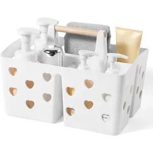 Portable Shower  Plastic Shower Basket Organizer Divided Bathroom Storage Cleanning  Tote with Handle for College, Dorm Room, Kitchen, White