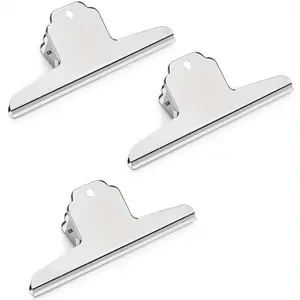 4 Inch Large Bulldog Clip, Stainless Steel File Money Binder Clips, Clamps, Fastener Clip, Metal Food Bag Paper Clips for Home Office School Supplies (3 Pcs)