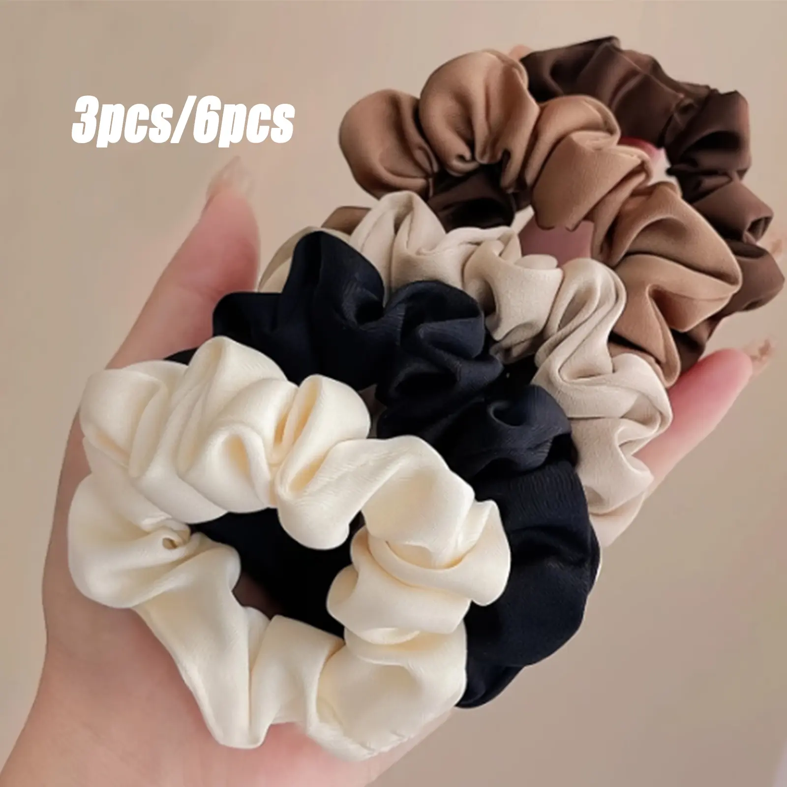 3-pack 6-packColor Satin Silk Scrunchies Hair Bands, Soft Elastic Silk Fabric Pony Tail Holders with Gentle Hold, Unisex Casual Elegant-Shade Sports Headbands for Women, Ideal for Summer Ponytails