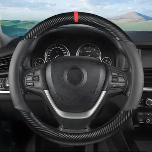 Carbon Fiber Car Steering Wheel Cover, Universal 15" Breathable Anti Slip , Leather & Carbon Fiber, Car Interior Accessories for Men and Women, Truck & SUV, Automotive Steering Wheel Covers