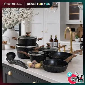 [Deals for you] Kitchen Academy 12 Piece Premium Cookware Set, Triple Coated Nonstick Pots and Pans Set, Aluminum Construction for Stovetop & Oven