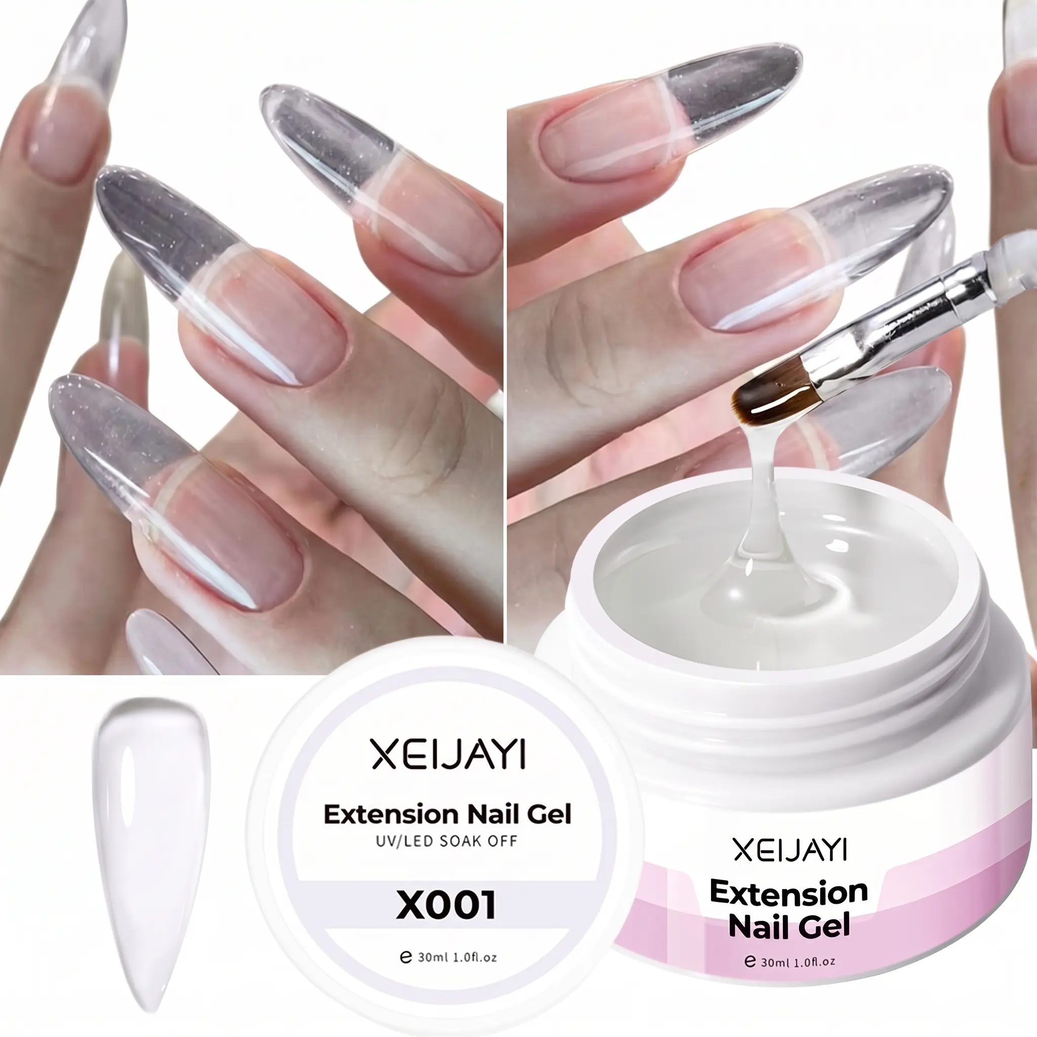 Extension Nail Gel 30ml – Soak-Off UV/LED Clear Builder X001