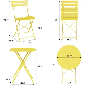 3 Piece Outdoor Folding Bistro Set – Patio Table and 2 Chairs, Premium Metal Frame, Space-Saving Foldable Balcony Set for Apartment, Porch, Deck & Garden