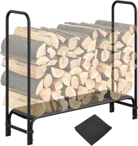 Heavy Duty 4ft Firewood Rack Outdoor with Cover Large Steel Log Holder for Patio/Backyard, Weatherproof Wood Storage with Ventilated Design, Easy Assembly No Tools Needed (4FT)