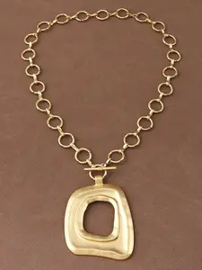 1pc Fashionable Matte Gold/Silver Asymmetric Hollow Square Pendant Chunky Chain Necklace, Boho Style Jewelry, Suitable For Women's Daily Wear, 18 Inches + 2 Inches Extension Chain