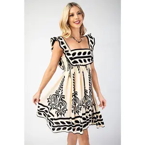Gigio Print Babydoll Dress - Ecru