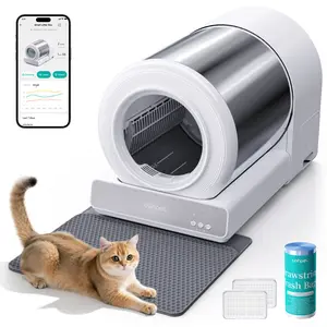 UAHPET Stainless Steel Self-Cleaning Automatic Litter Box, Easy-to-Clean Automatic Cat Litter Box with APP Control, Odor-Free Waste Disposal Includes Trash Bags