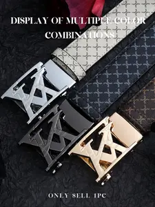 Men's Business Fashion Automatic Buckle Belt for Daily Wear, Casual Alphabet Print Waistband for Trousers, Trendy All-match & Exquisite Belt for Gift