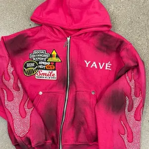 Pink Sun Flamed Yave Garments Zip Up Jacket - Casual Women's Womenswear with Flamed Design and Zipper Closure
