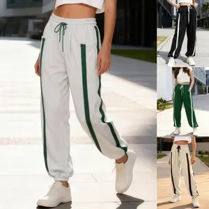 JovenPara Women's Baggy Wide Leg Track Pants Y2K Cotton Blend High Elastic Waist Drawstring Contrast Color Casual Workout Fall Fashion