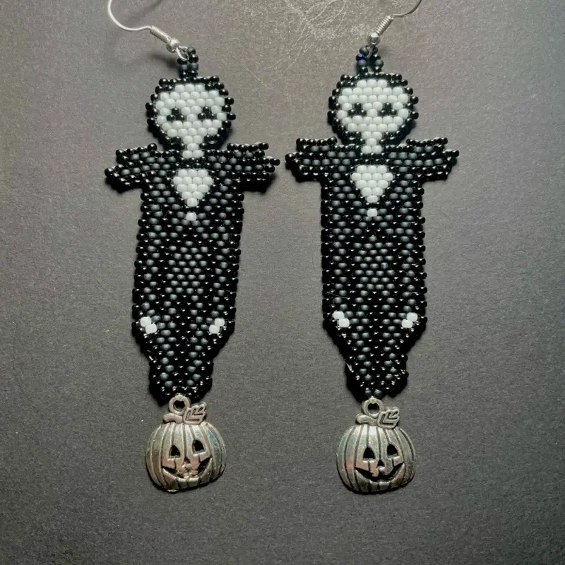 Halloween Icons Beaded Earrings - Authentic Native American Beads Hook Earrings for Spooky Occasions Stand Out Fashion Earring fashionable