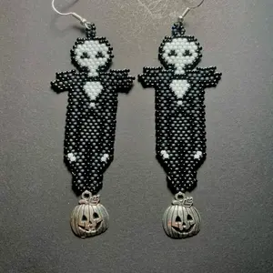 Halloween Icons Beaded Earrings - Authentic Native American Beads Hook Earrings for Spooky Occasions Stand Out Fashion Earring fashionable