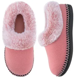 EverFoams Women's Bootie Slippers Warm Soft Comfy Memory Foam Non-slip Indoor House Shoes with Fluffy Collar