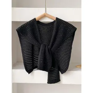 Women's Solid Color Hollow Out Cape Shawl, Casual Lightweight Shawl for Daily Wear, Fashion Accessories for Women & Girls