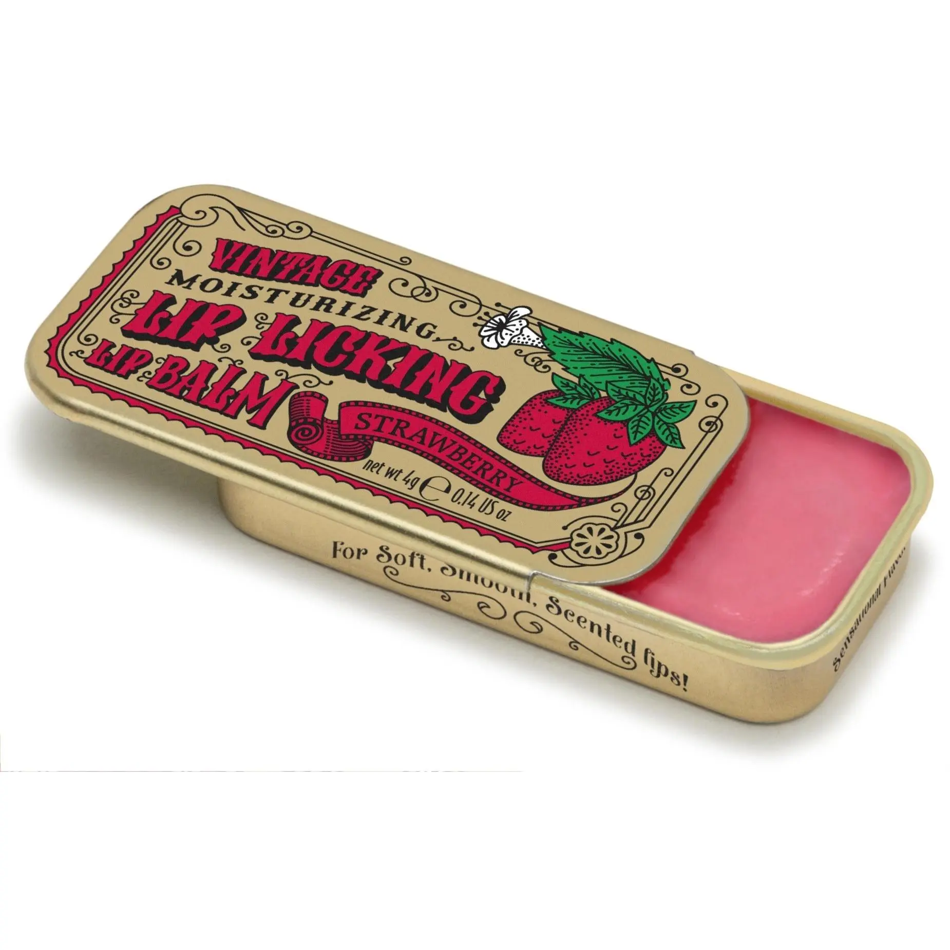 Tinte Cosmetics All Natural Tinted Organic Shea Lip Balm - 0.23 fl oz Vintage Slider Tin, Scented Strawberry-Coconut, Gluten Free, Cruelty Free, Silky Soft Chapped Lip Treatment, Smooth, Soft Lips