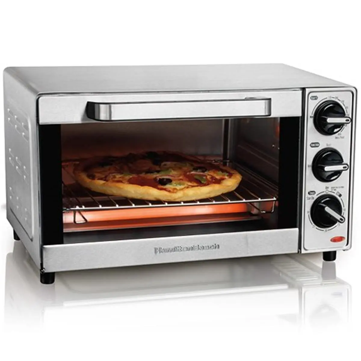 Hamilton Beach 31401 4-Slice Stainless Steel Toaster Oven - Countertop Pizza Oven with Timer, 3 Settings, Auto Shut Off, Toast Bake Broil Functions