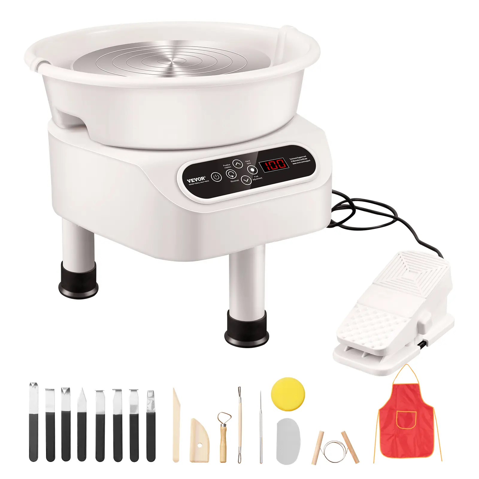 VEVOR Pottery Wheel,  10 inch Pottery Forming Machine, Direct Drive Ceramic Wheel with 3 Support Legs for DIY Art Craft, 350W Electric Wheel for Pottery with Foot Pedal and LCD Touch Screen, White