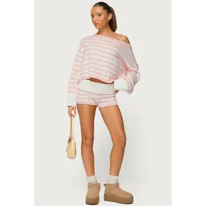 Saphi Striped Foldover Knit Shorts