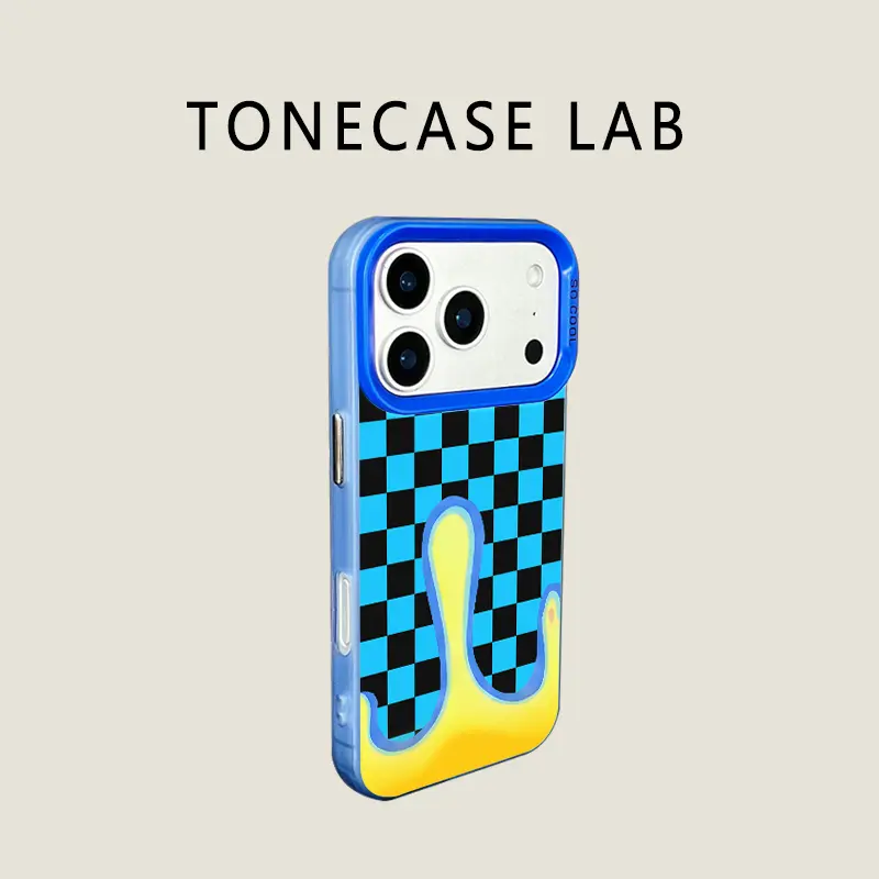 Checkerboard Melt Wave TPU Smartphone Case - Retro Trippy Grid, Shockproof, Durable Protective Casing Cover for iPhone 13,14,15,16,17 Pro Max & Samsung S24,S25 Ultra Cellphone Devices, Iphone 14 Pro