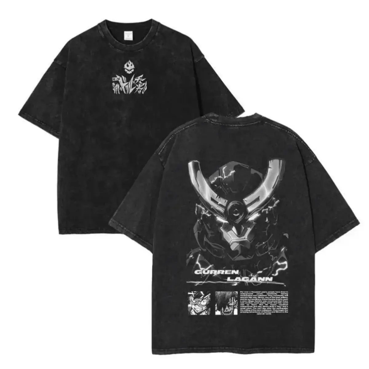 Limited Gurren Lagann Oversized Washed T-Shirt | Heavyweight 230gsm Cotton | Kamina, Simon & Mecha Drill Core Graphic | Retro Y2K Anime Streetwear | Loose Fit | Breathable Pre-Washed Fabric | Crew Neck | Premium Print | Limited Edition Drop