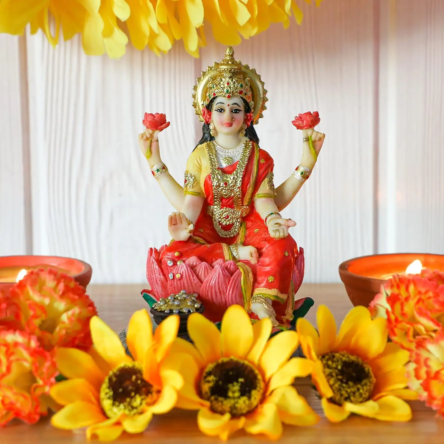 alikiki Indian Goddess Lakshmi Statue Figurine - 5.3”H Lakshmi Idols Statue Murti Laxmi Staue Home Office Temple Mandir Pooja Item Diwali Gifts Diwali Decoration for Home Spiritual Gift