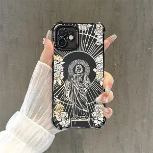 Christian Art Jesus Rose Phone Case, Vintage Aesthetic Protective Cover for【iPhone 12】666
