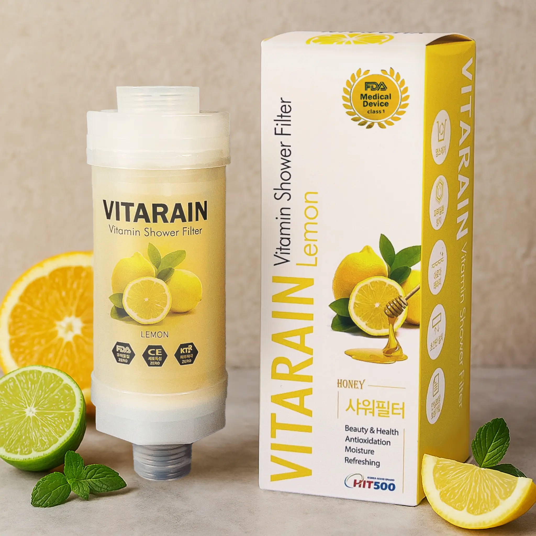Vitarain Lemon Flavor Vitamin C Shower Filter for Healthier Skin Hair & Aromatherapy Relaxation Water Softener FDA Certified