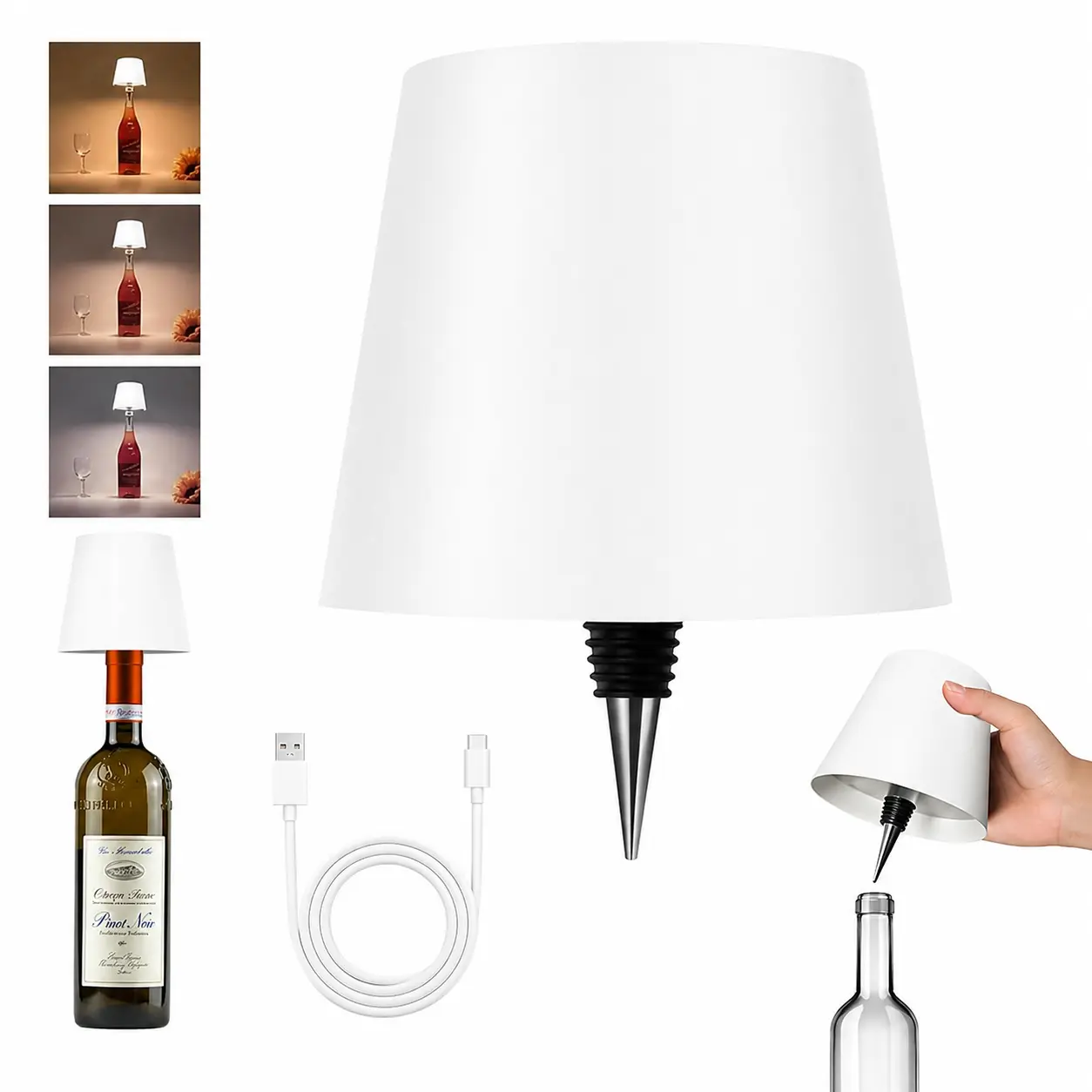 Elegant LED Wine Bottle Lamp | Portable USB-C Rechargeable Stopper Light for Romantic Dinners & DIY Home Decor,3 Color Modes Dimmable Desk Lamp